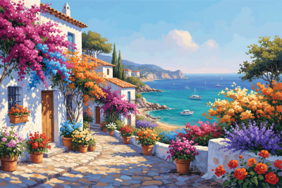 Stradă de coastă cu flori mediteraneene
