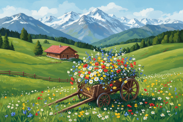 Căruță cu flori într-un peisaj alpin – BG26-0227