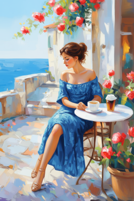 Cafenea mediteraneană cu trandafiri – BG26-0286