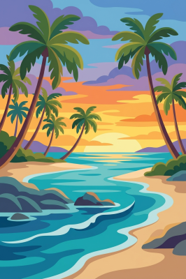 Plajă tropicală cu palmieri – BG26-0300