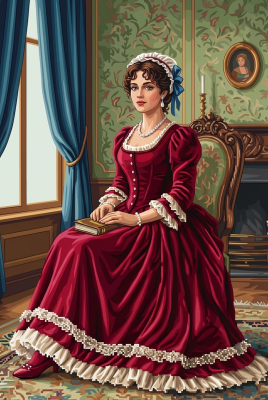 Doamnă în rochie bordo