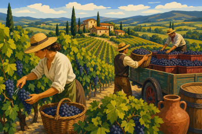 Viață de recoltare a strugurilor toscani