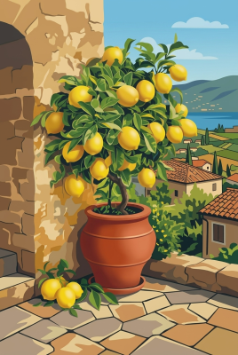 Lămâi pe o terasă mediteraneană