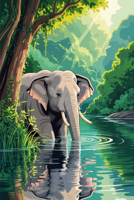 Elefant la pârâul din junglă