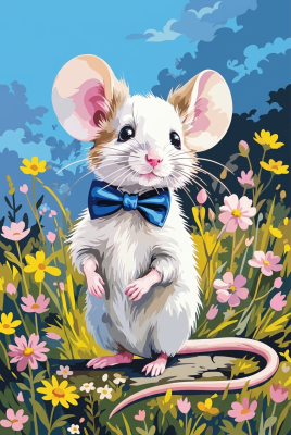 Șoricel elegant pe un câmp cu flori