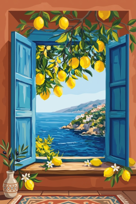 Fereastră mediteraneană cu lămâi