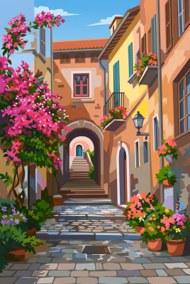 Strada mediteraneană cu flori