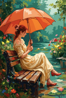 Femeie cu umbrelă în parc