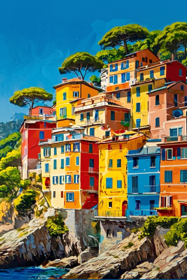 Case colorate de pe litoralul italian pentru goblen