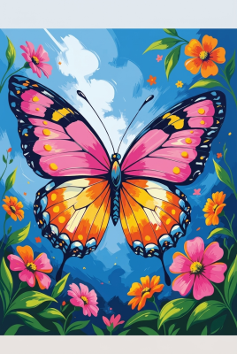 Fluture colorat printre flori