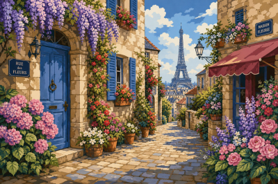 Stradă înflorită din Paris