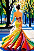 Doamnă în rochie colorată