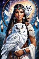 Fată indiană cu o bufniță albă