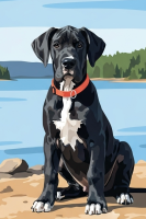 Portret canin - Pui negru de câine, model de șablon pentru gobelin sau cross-stitch