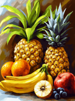Natură moartă cu fructe exotice în bucătărie