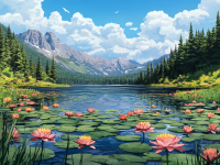 Flori de lotus în lacul montan