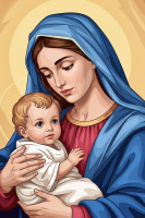 Maria și Pruncul Isus în gobelin covor interşaj