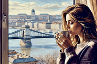 Portret de cafea la Podul cu Lanțuri pe gobelin needlepoint