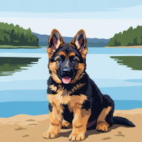 Portrete de câine - Pui de ciobănesc german la lac