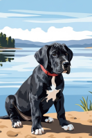 Portret de câine - German Dog, cățeluș lângă lac – 25-907