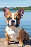 Portret canin - Parisian Bulldogian micuț lângă lac – 25-979