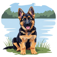 Portret de câine - Pui de ciobănesc german la lac