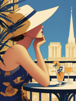 Doamnă cu pălărie și cocktail