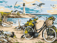 Peisaj cu biciclete la malul mării