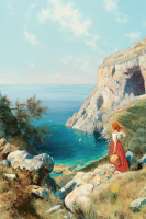 Peisaj mediteranean cu femeie brodatã