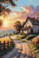 Peisaj rural la apusul soarelui