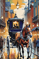 Peisaj urban din Paris cu cal pe gobelin de broderie
