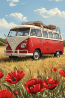 Volkswagen T2 în câmp de maci