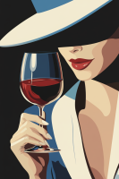 Femeie cu pahar de vin în broderie de gobelin