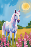 Cal galop cu flori pe câmp