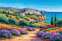 Peisaj mediteranean cu câmp de lavandă