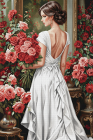 Femeie în rochie albă cu trandafiri – BG26-0245