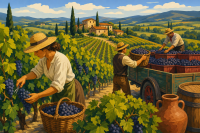 Viață de recoltare a strugurilor toscani