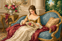 Femeie brodând gobelin în stil rococo