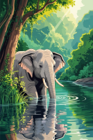 Elefant la pârâul din junglă
