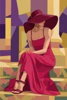 Doamnă elegantă cu pălărie - versiune în rochie purpurie