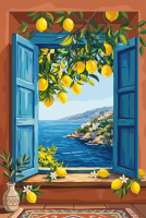 Fereastră mediteraneană cu lămâi