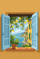 Fereastră mediteraneană cu lămâi