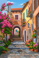 Strada mediteraneană cu flori