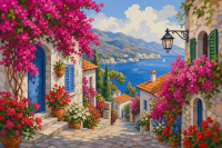 Stradă cu flori mediteraneene