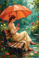 Femeie cu umbrelă în parc