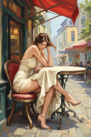 Cafenea pariziană cu o femeie romantică