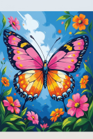 Fluture colorat printre flori
