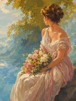 Doamna cu buchet de flori