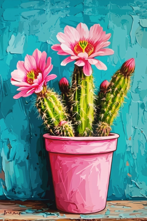 Cactus înflorit în ghiveci (goblen)
